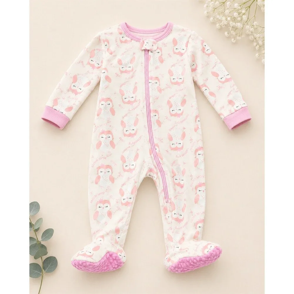 The Children’s Place Baby Girl Footed Sleeper Pajamas Pink Bunny 6-9M Zip
